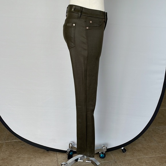 7 For All Mankind Faux Leather Pants Olive Sz 29 - Picture 11 of 15